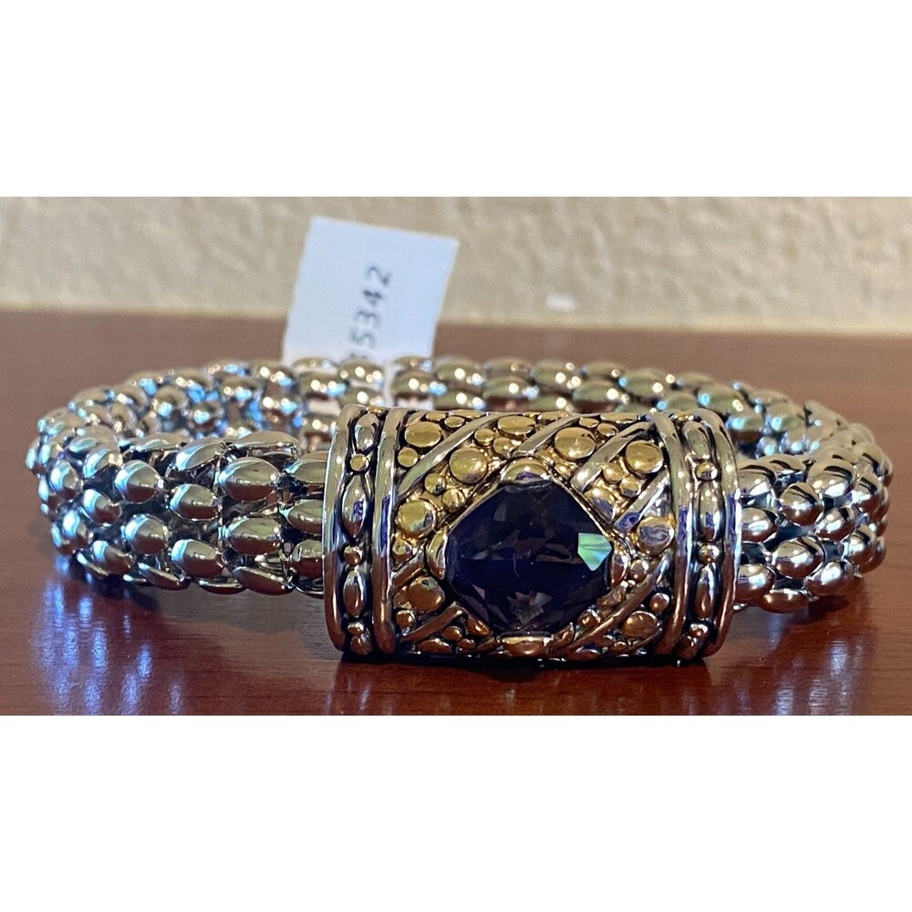 Designer MX Silver & Gold Tone  Amethyst  Stone Magnetic Two Strand Bracelet